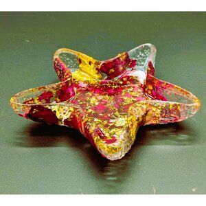 Handmade Star-Shaped Resin Trinket Dish With Rose Petals & Gold Flakes
